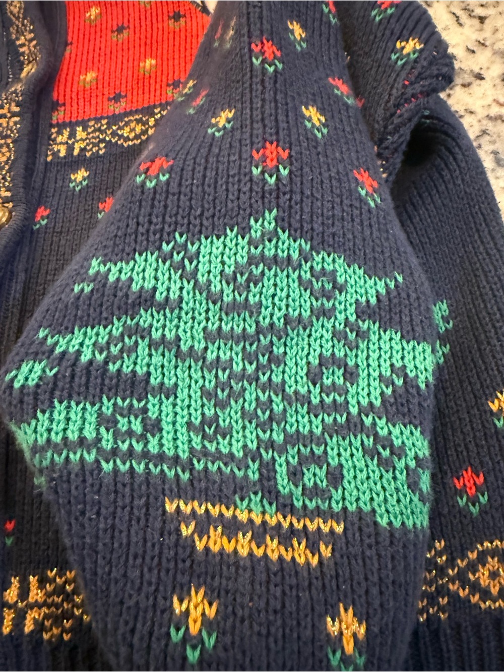 Vintage Sweater Loft Christmas Navy & Red Cat Patchwork Cardigan Sweater - Picture 7 of 10